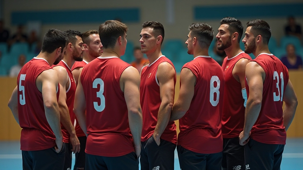 فريق كرة يد يقف معاً قبل بدء مباراة مهمة